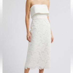 Amsale White Lace Midi Dress